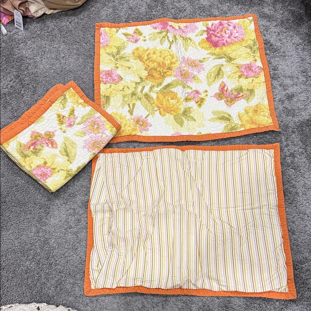 Floral and Striped Quilted Pillow Cover Set of Four - Picture 1 of 4